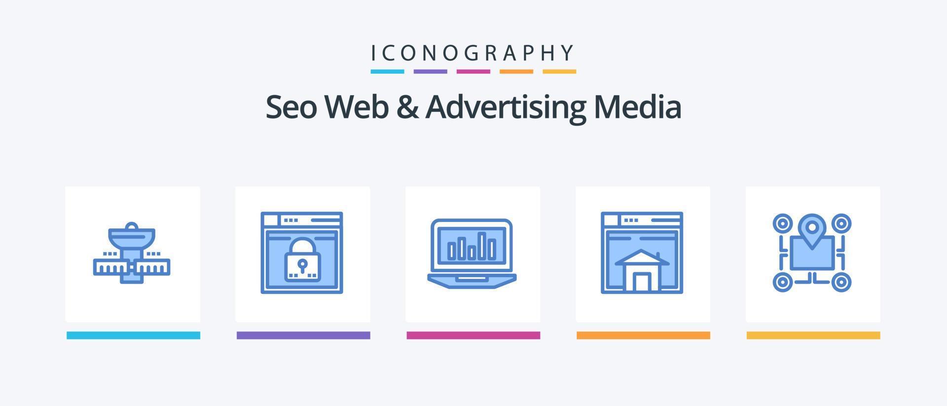 Seo Web And Advertising Media Blue 5 Icon Pack Including sell. statistics. layout. monitoring. graph. Creative Icons Design vector