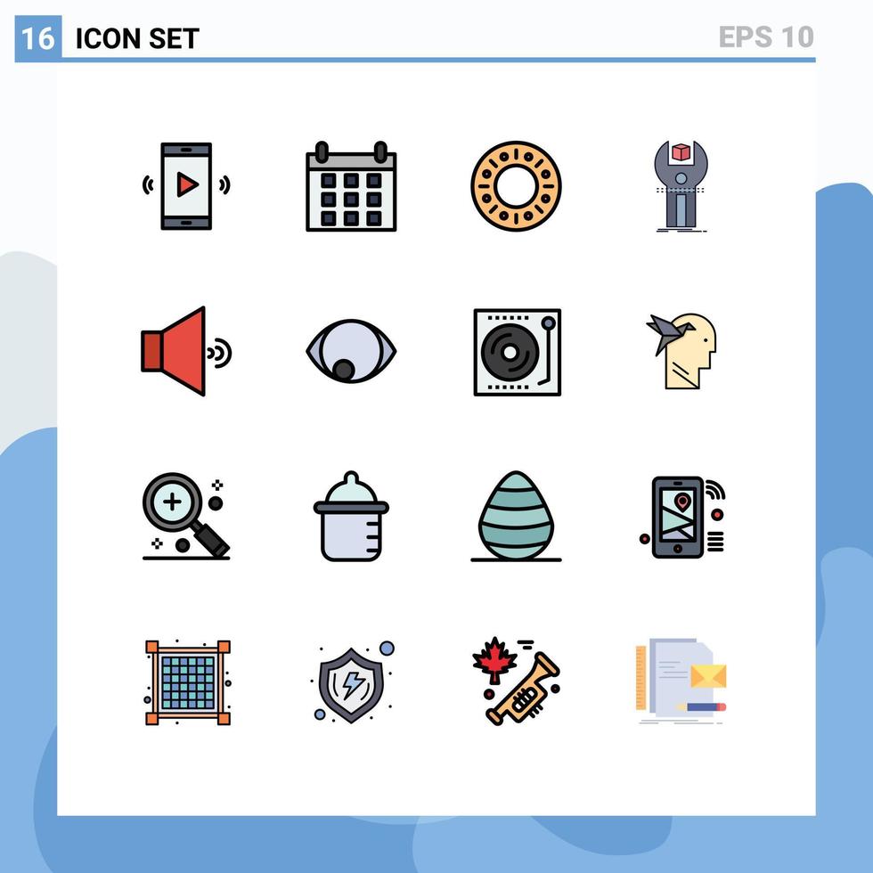 paquete de 16 líneas modernas llenas de color plano, signos y símbolos para medios de impresión web, como la aplicación del kit de panadería de programación de altavoces, elementos de diseño de vectores creativos editables