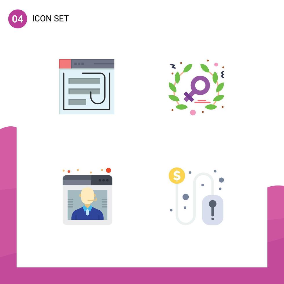Pack of 4 creative Flat Icons of email women password website customer Editable Vector Design Elements