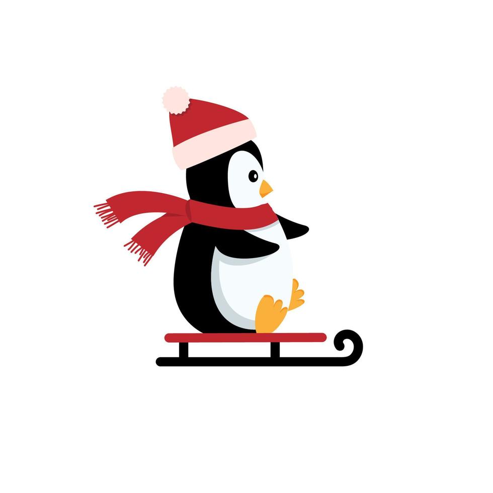 Christmas penguin. Funny snow animals, cute baby penguins cartoon characters in winter hat. Isolated vector set of penguin animal polar in red scarf and hat illustration
