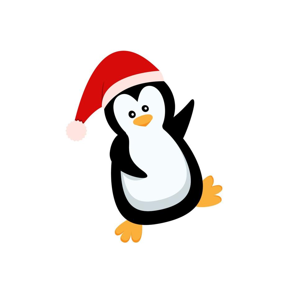 Christmas penguin. Funny snow animals, cute baby penguins cartoon characters in winter hat. Isolated vector set of penguin animal polar in red scarf and hat illustration