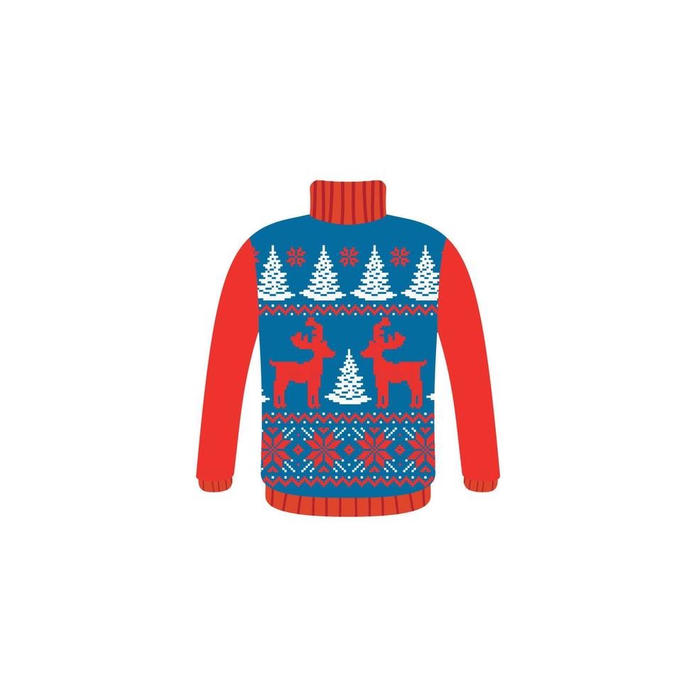 Vector ugly sweaters for Christmas party. Knitted jumpers with winter patterns esp