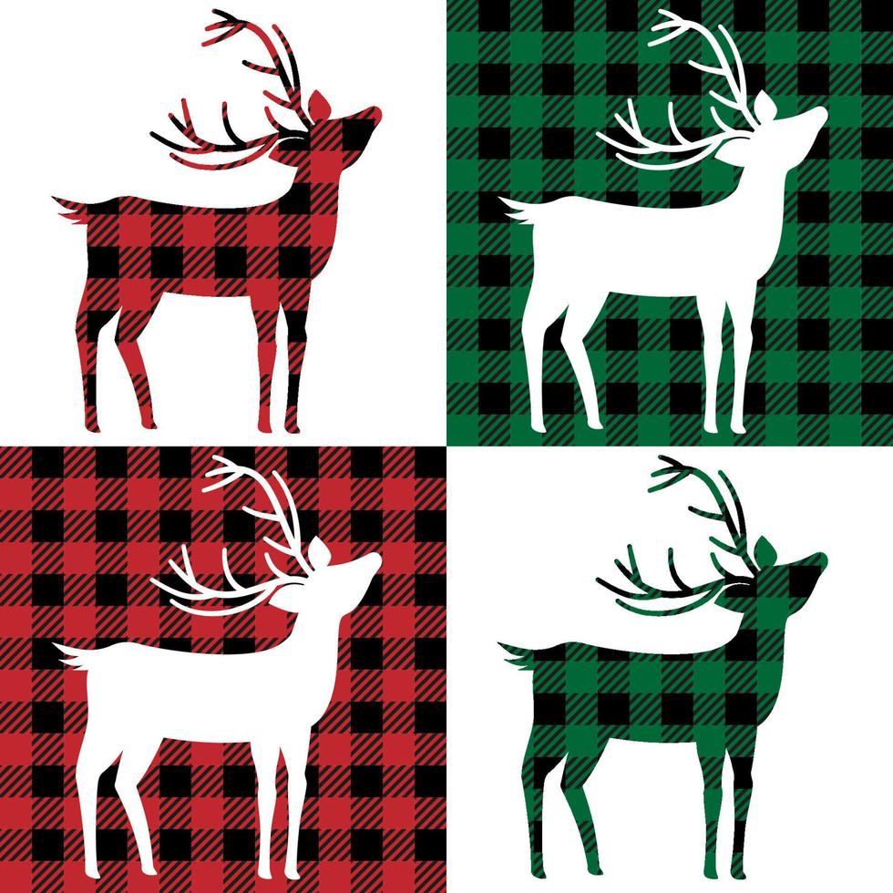 deer pattern at Buffalo Plaid. Festive background for design and print vector