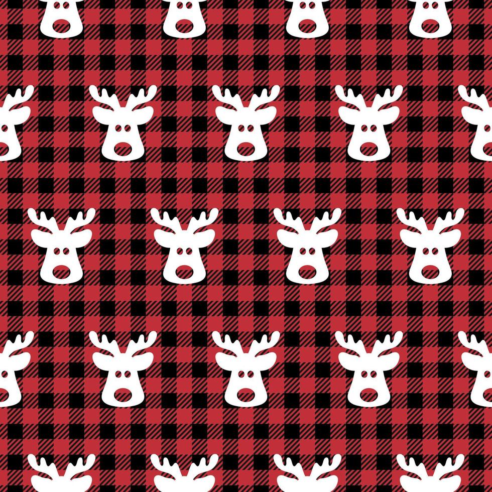 Buffalo plaid Christmas Jingle Bells on the background of the music page. Festive seamless pattern. Vector illustration.