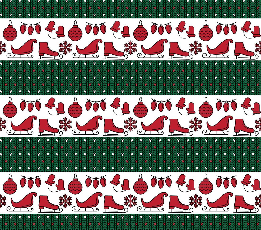 Knitted Christmas and New Year pattern. Wool Knitting Sweater Design. Wallpaper wrapping paper textile print. vector