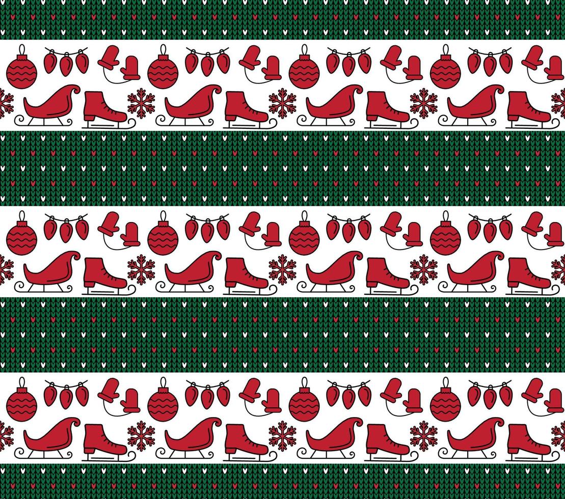 Knitted Christmas and New Year pattern. Wool Knitting Sweater Design. Wallpaper wrapping paper textile print. vector