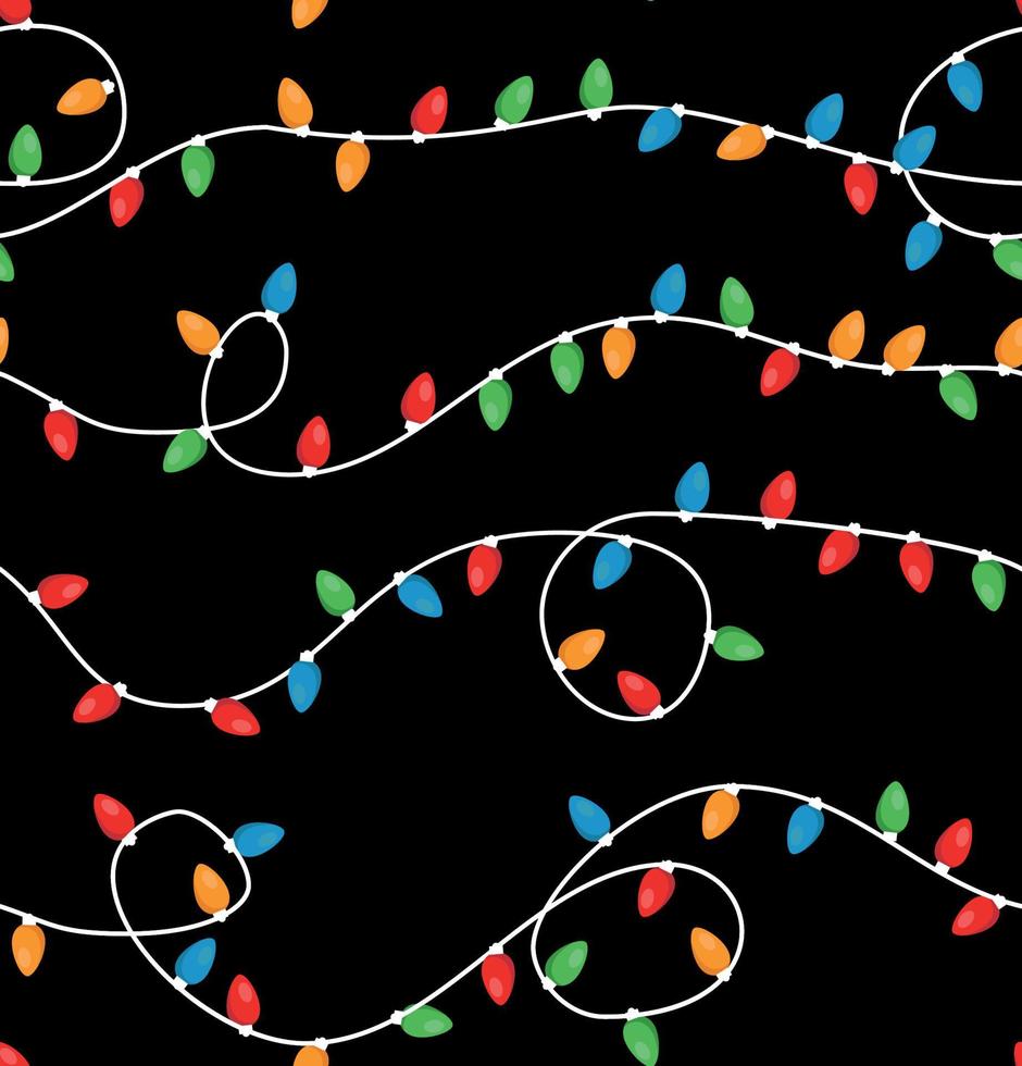 Red and Green Holiday Christmas and New Year Intertwined String Colorful Lights on White Background Vector Seamless Pattern. Winter Holiday Print