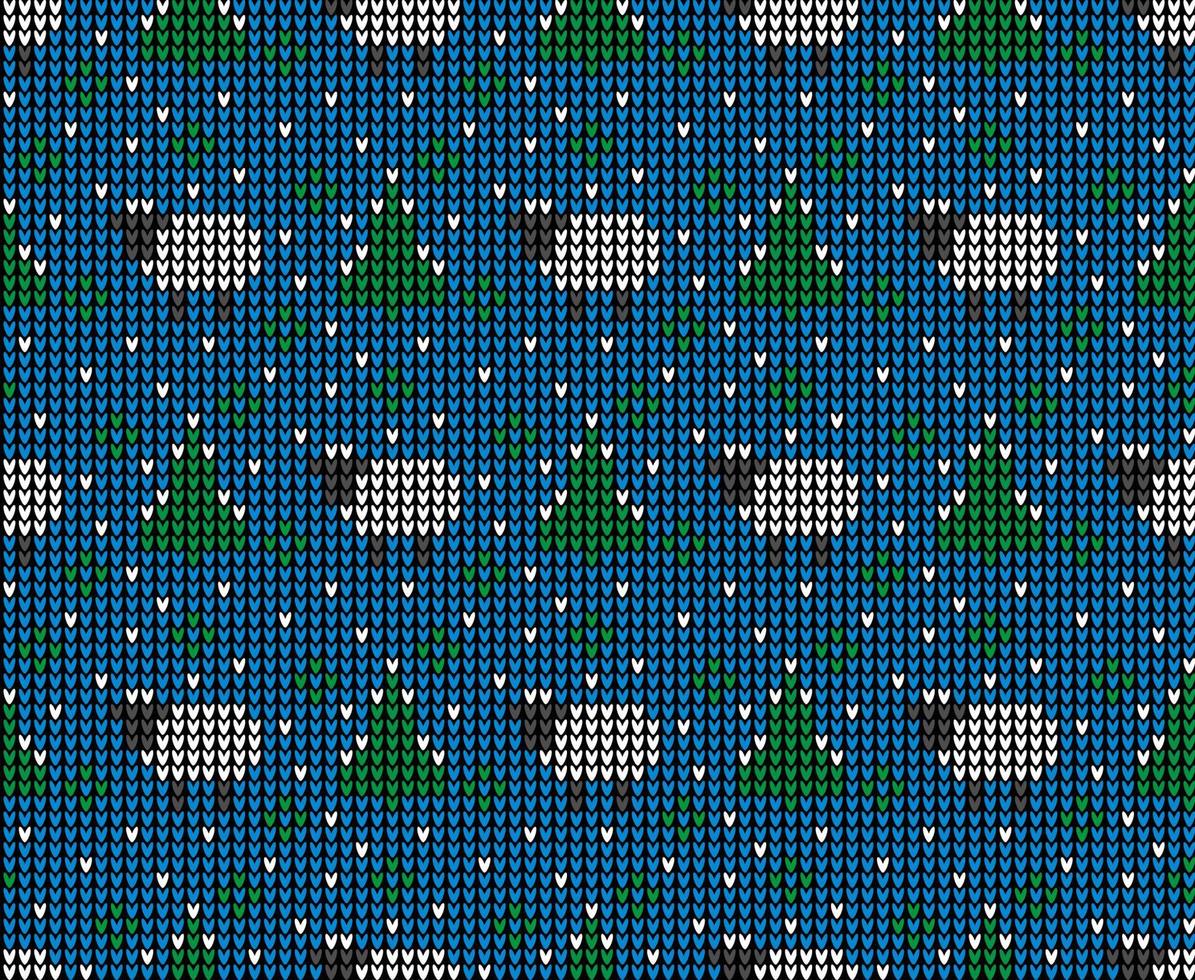 Knitted Christmas and New Year pattern. Wool Knitting Sweater Design. Wallpaper wrapping paper textile print. vector