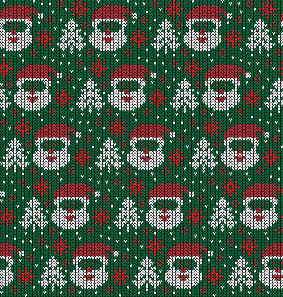 Knitted Christmas and New Year pattern. Wool Knitting Sweater Design. Wallpaper wrapping paper textile print. Eps 10 vector