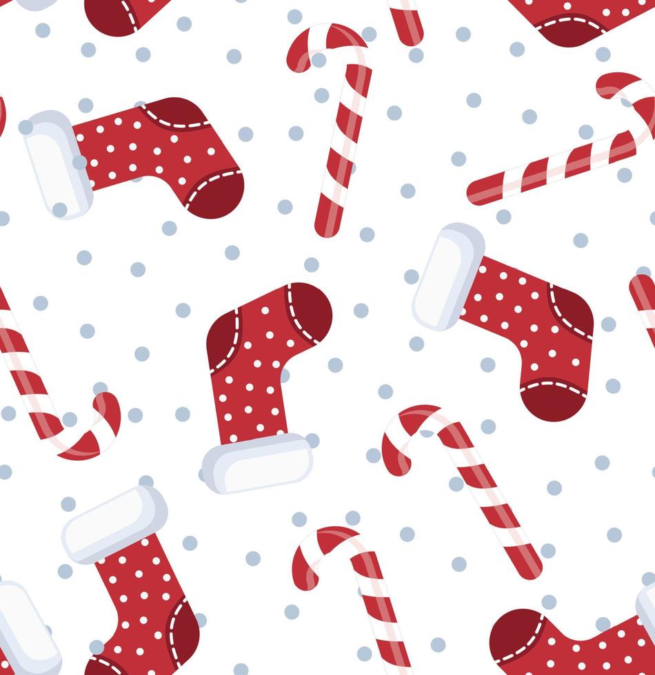 Vector illustration of seamless pattern candy cane and sock christmas cartoon