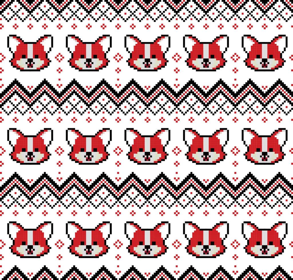 New Year's Christmas pattern pixel with dogs vector illustration