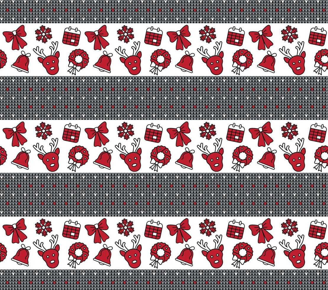 Knitted Christmas and New Year pattern. Wool Knitting Sweater Design. Wallpaper wrapping paper textile print. vector