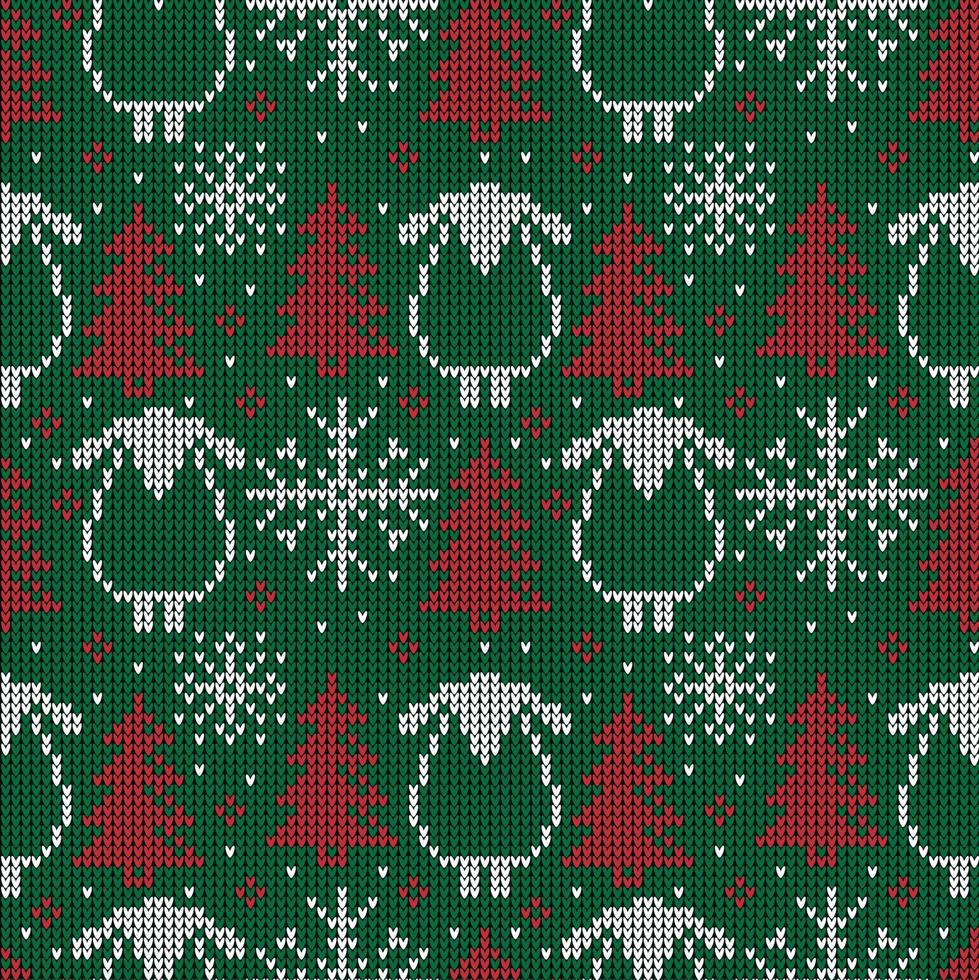 Knitted Christmas and New Year pattern. Wool Knitting Sweater Design. Wallpaper wrapping paper textile print. Eps 10 vector