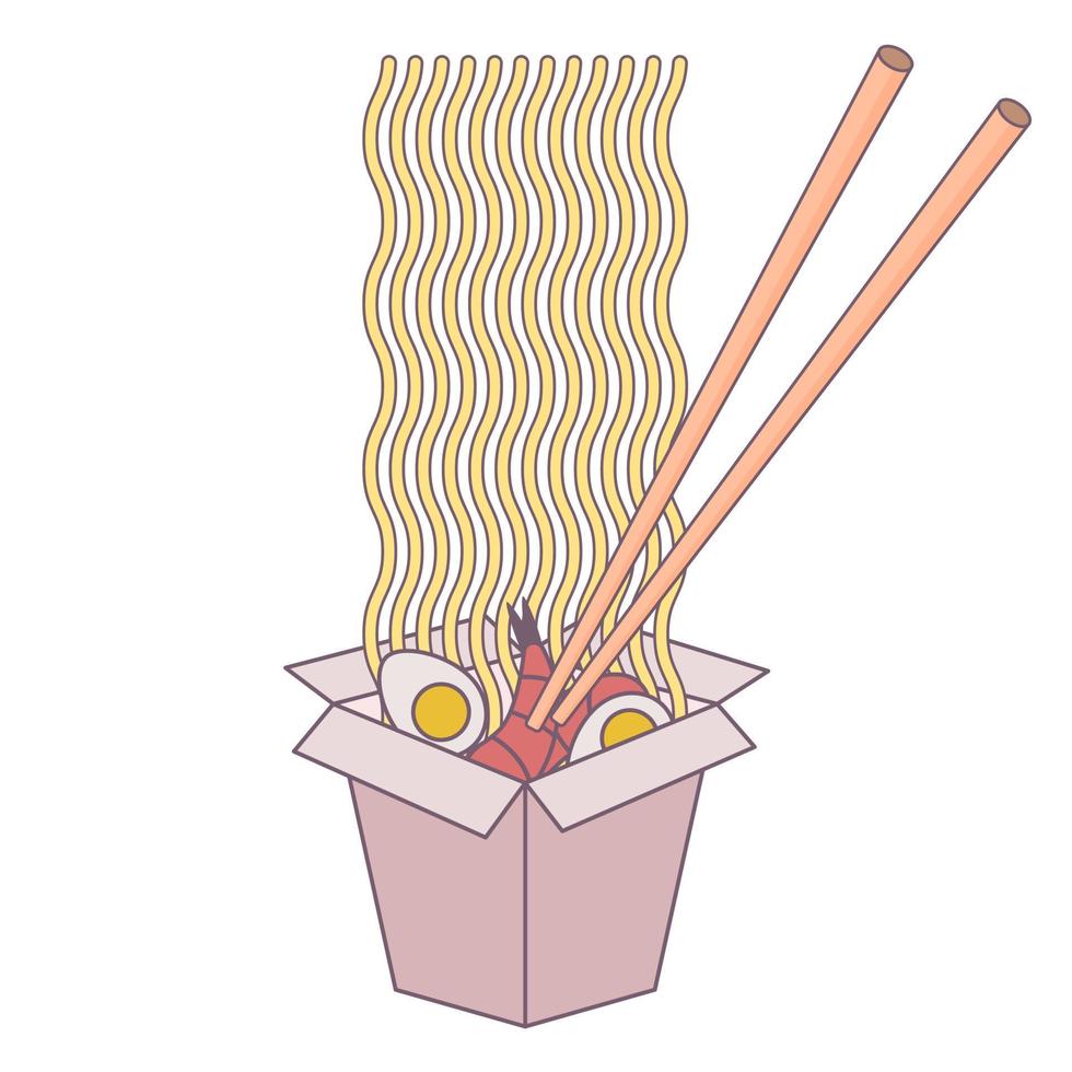 caja de wok con fideos vector