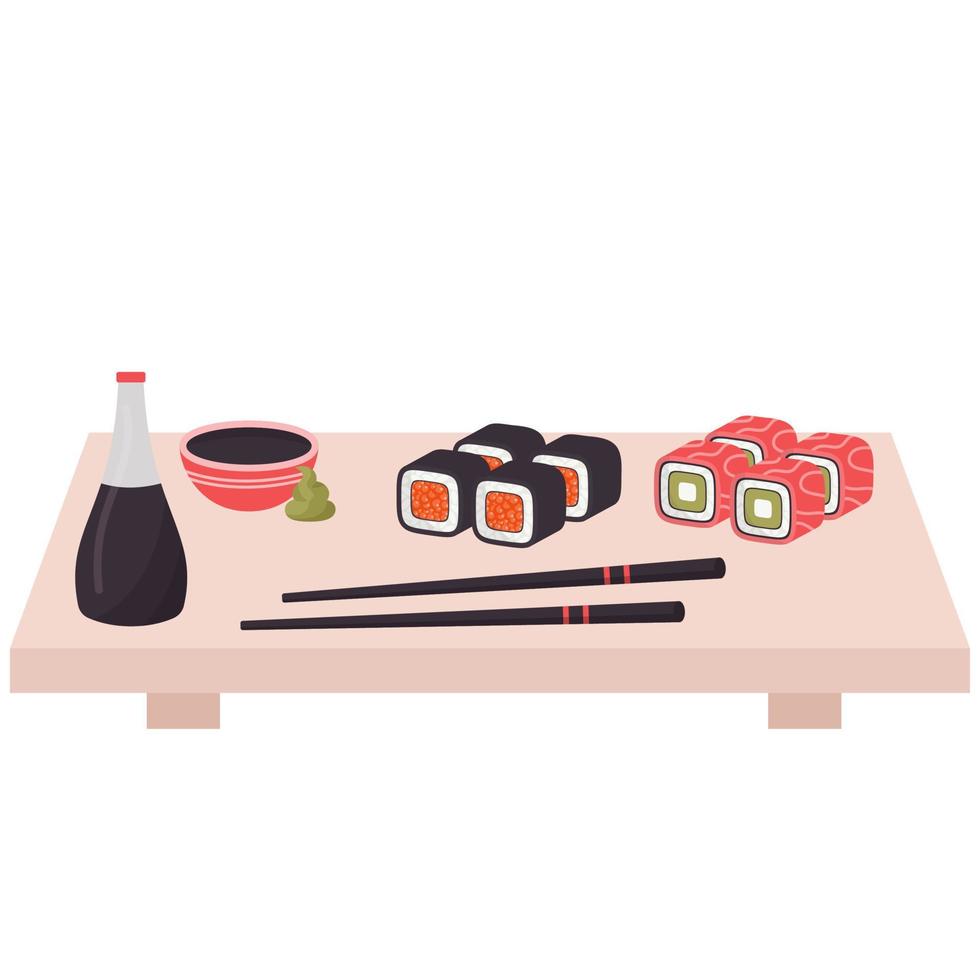 sushi set and chopsticks vector