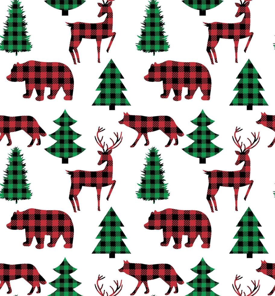 Buffalo Plaid Christmas and New Year s pattern in a convertible carries a Christmas tree. vector