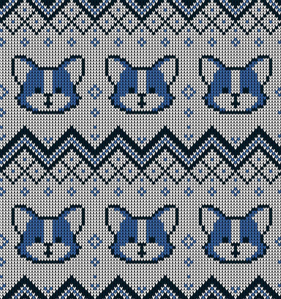 Knitted Christmas and New Year pattern in dogs. Wool Knitting Sweater Design. Wallpaper wrapping paper textile print. Eps 10 vector