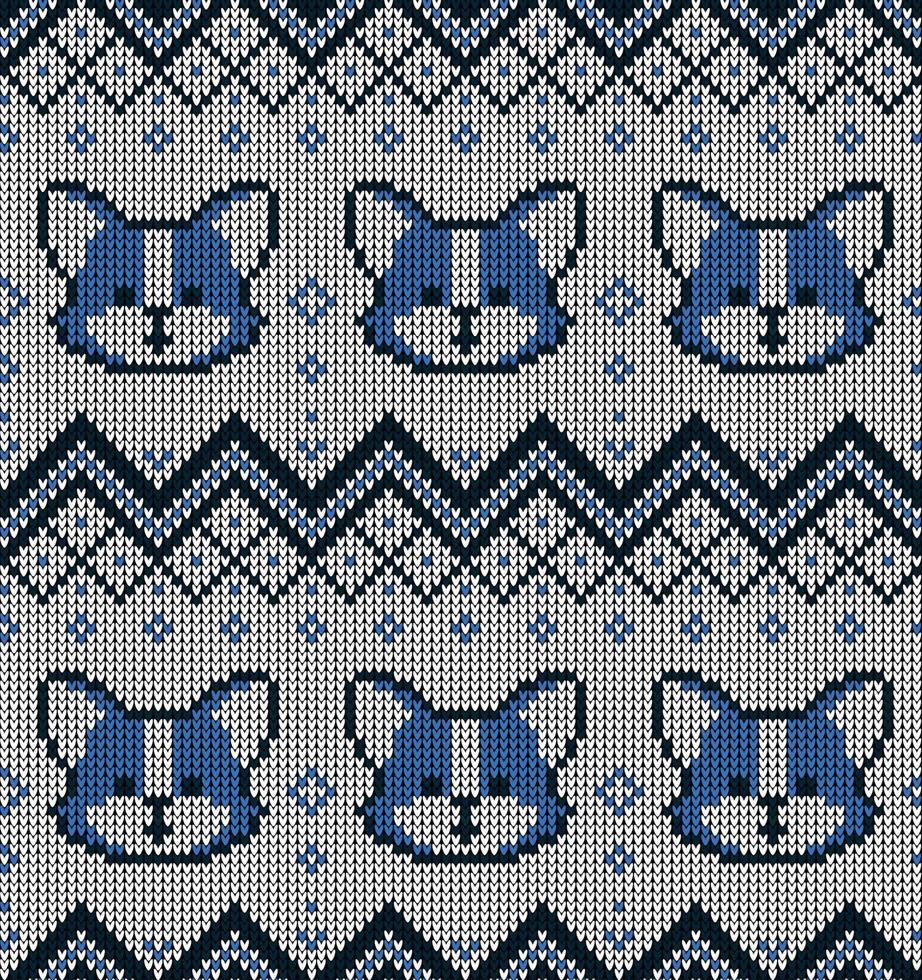 Knitted Christmas and New Year pattern in dogs. Wool Knitting Sweater Design. Wallpaper wrapping paper textile print. Eps 10 vector