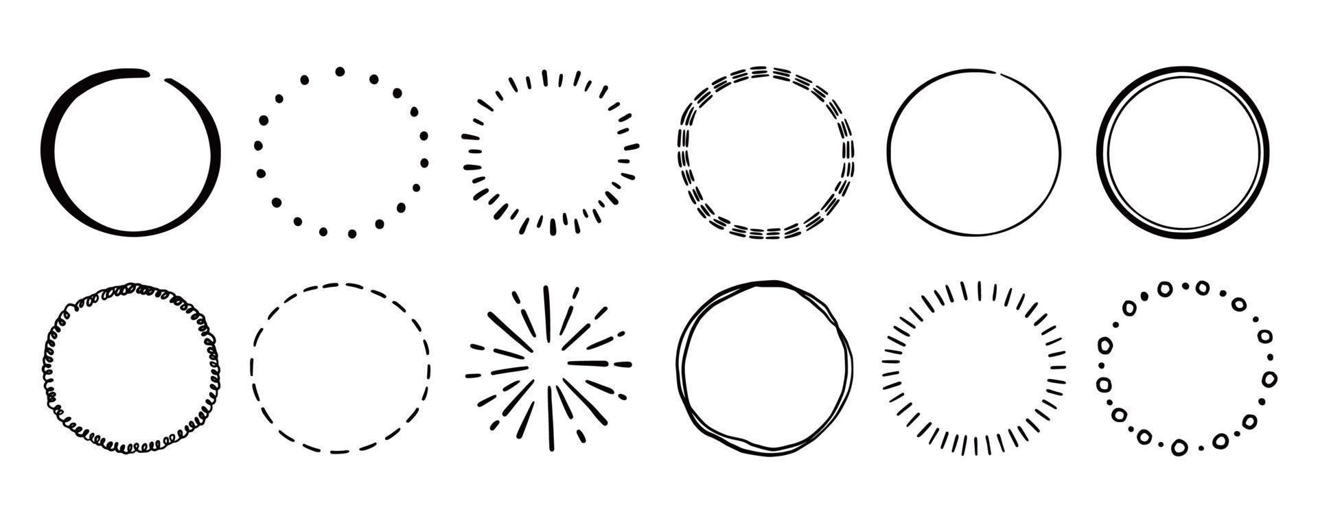Hand drawn circle line badge set. vector