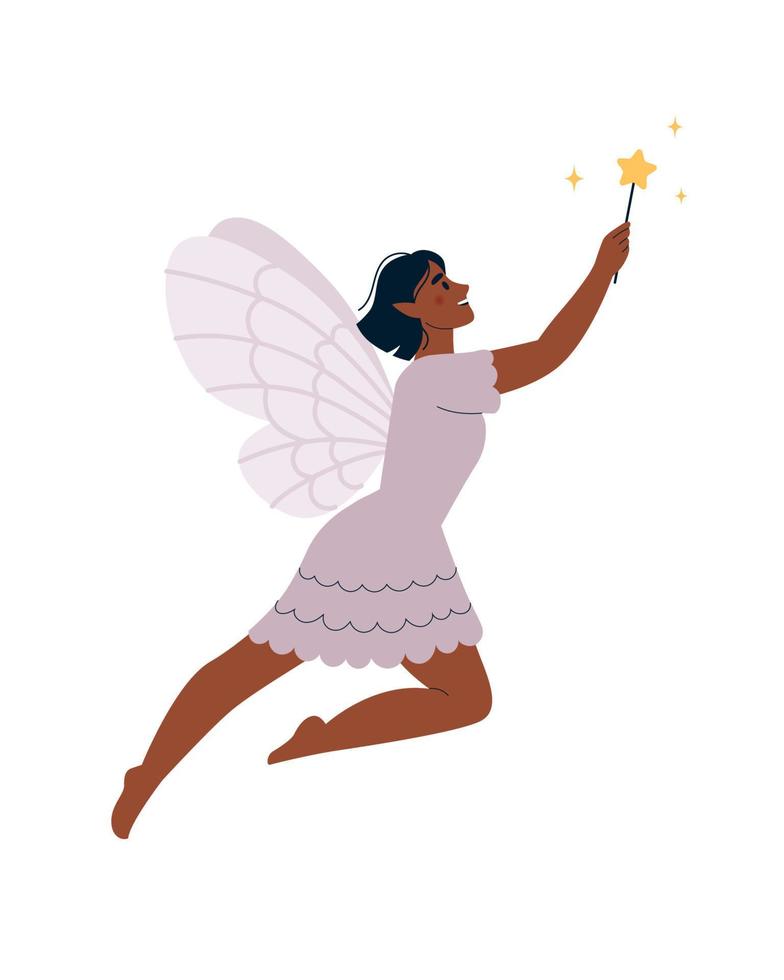 Fairy with a magic wand. Mythical fairy tale character. Flat vector illustration.