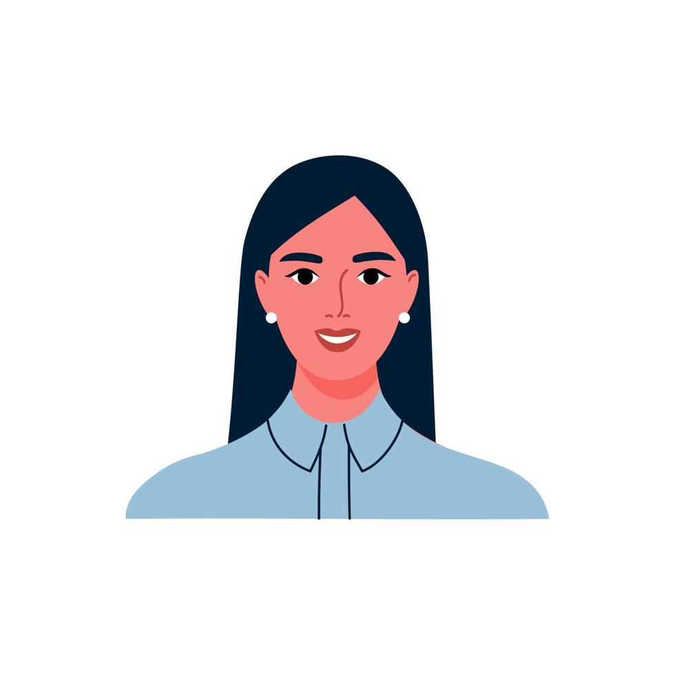 Smiling female character avatar. Flat vector illustration.