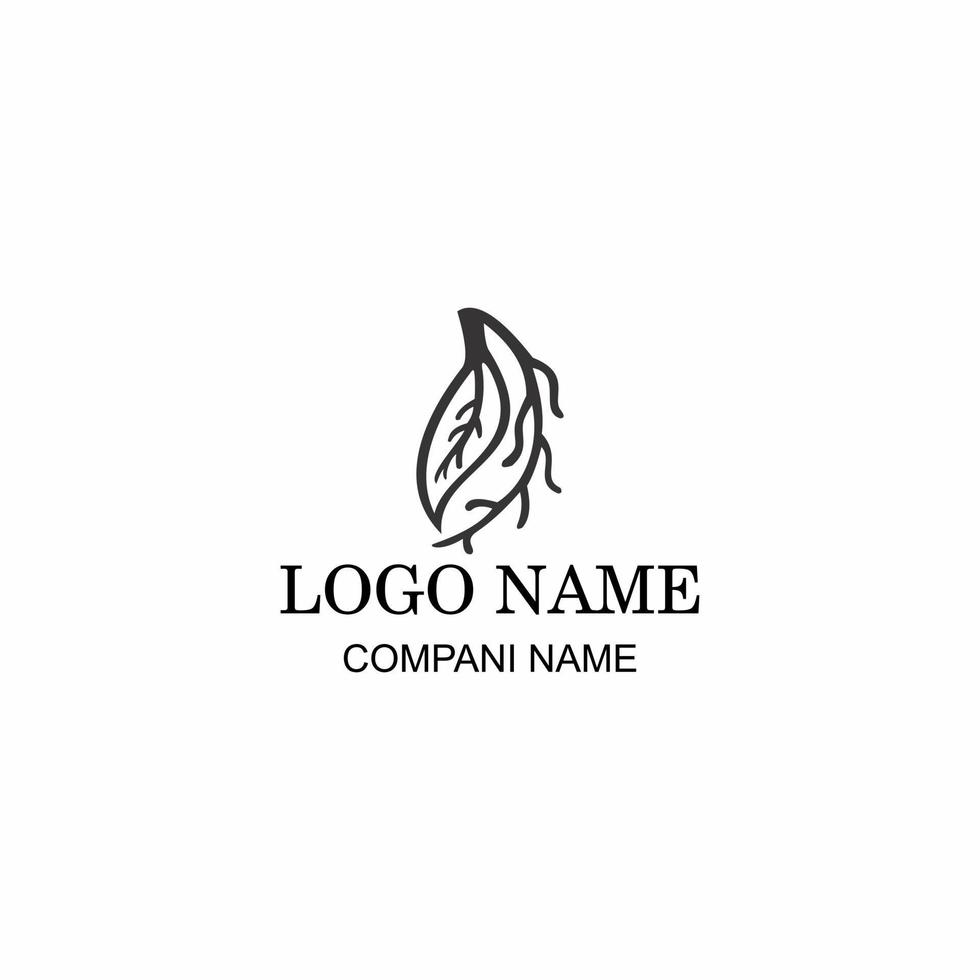 leaf and ginseng logo vector in black and white background