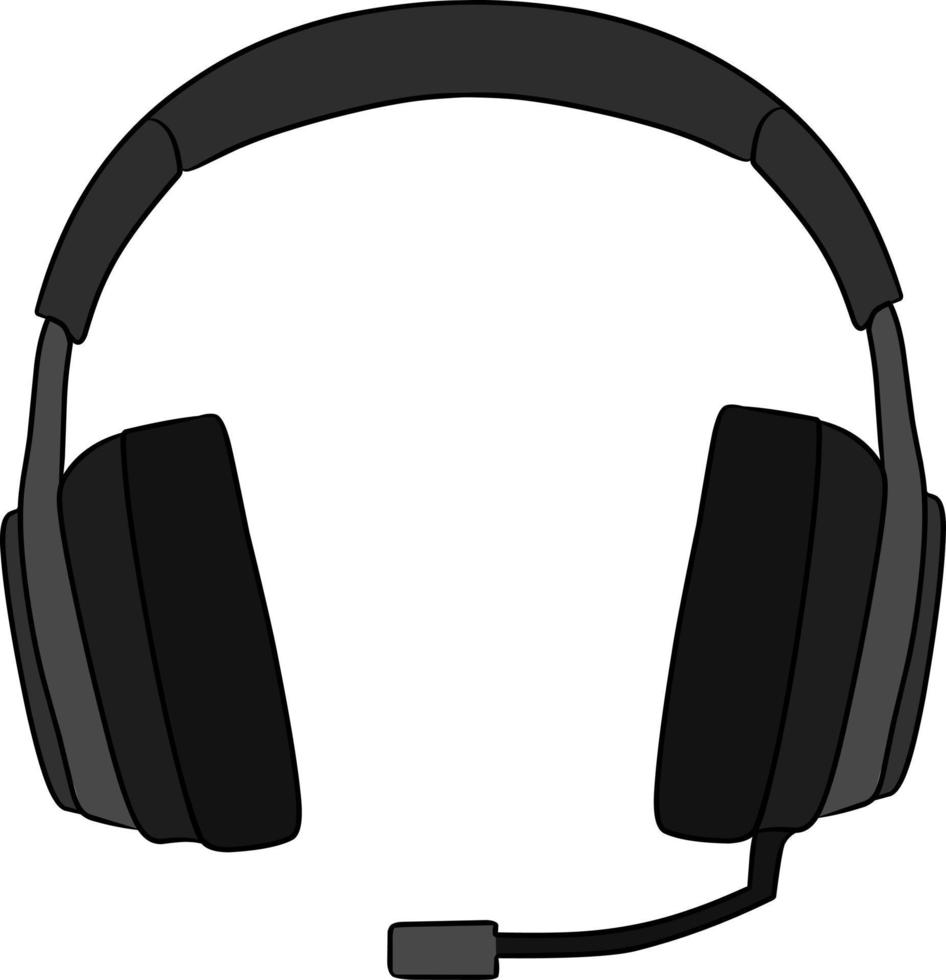 vector of a black headset and microphone. headset with an old design.