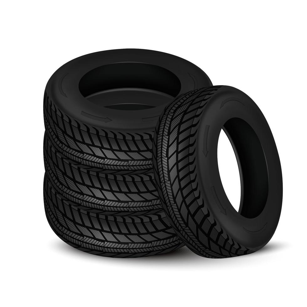 Black rubber tires. Realistic tires for auto repair shop advertising. vector