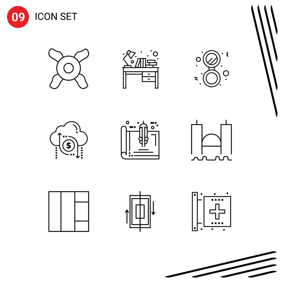 Outline Pack of 9 Universal Symbols of blueprint money make arrow data Editable Vector Design Elements