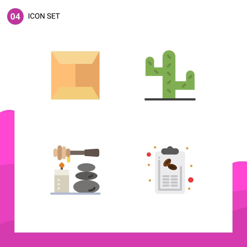 Set of 4 Modern UI Icons Symbols Signs for envelope bill cactus relax hand Editable Vector Design Elements