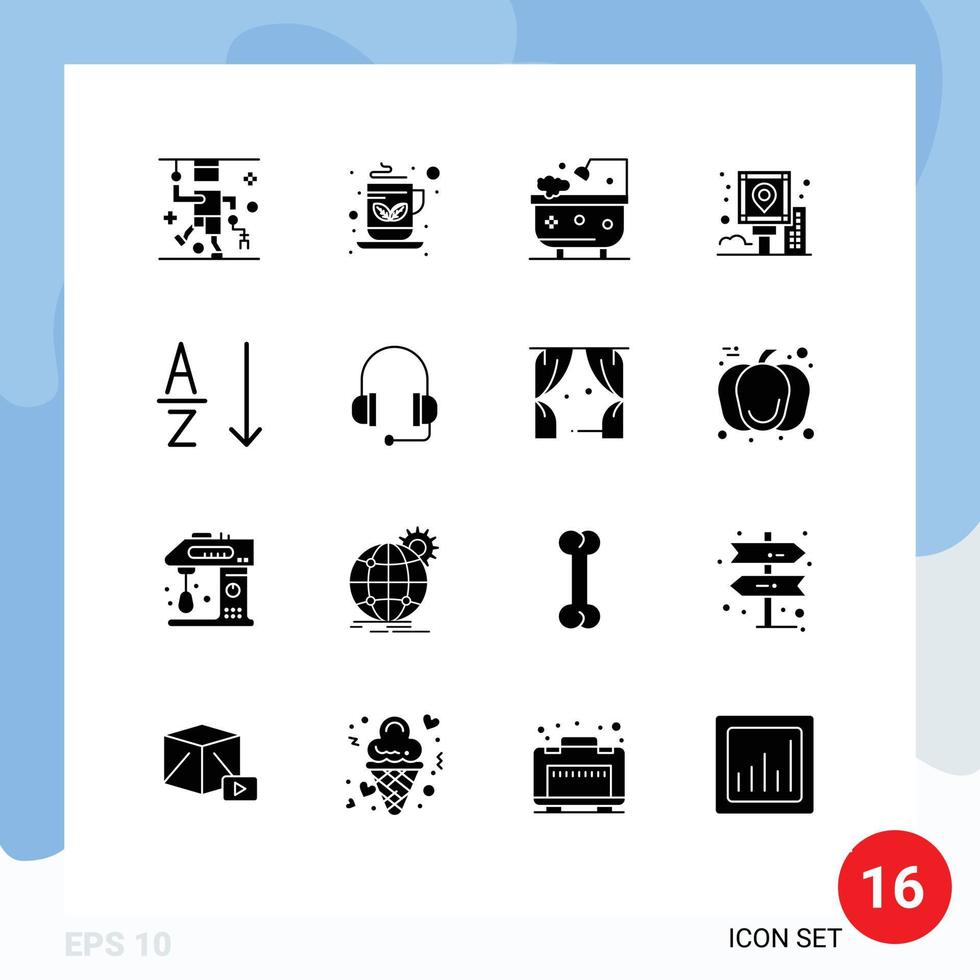 Pictogram Set of 16 Simple Solid Glyphs of alphabetical post bath navigation city Editable Vector Design Elements