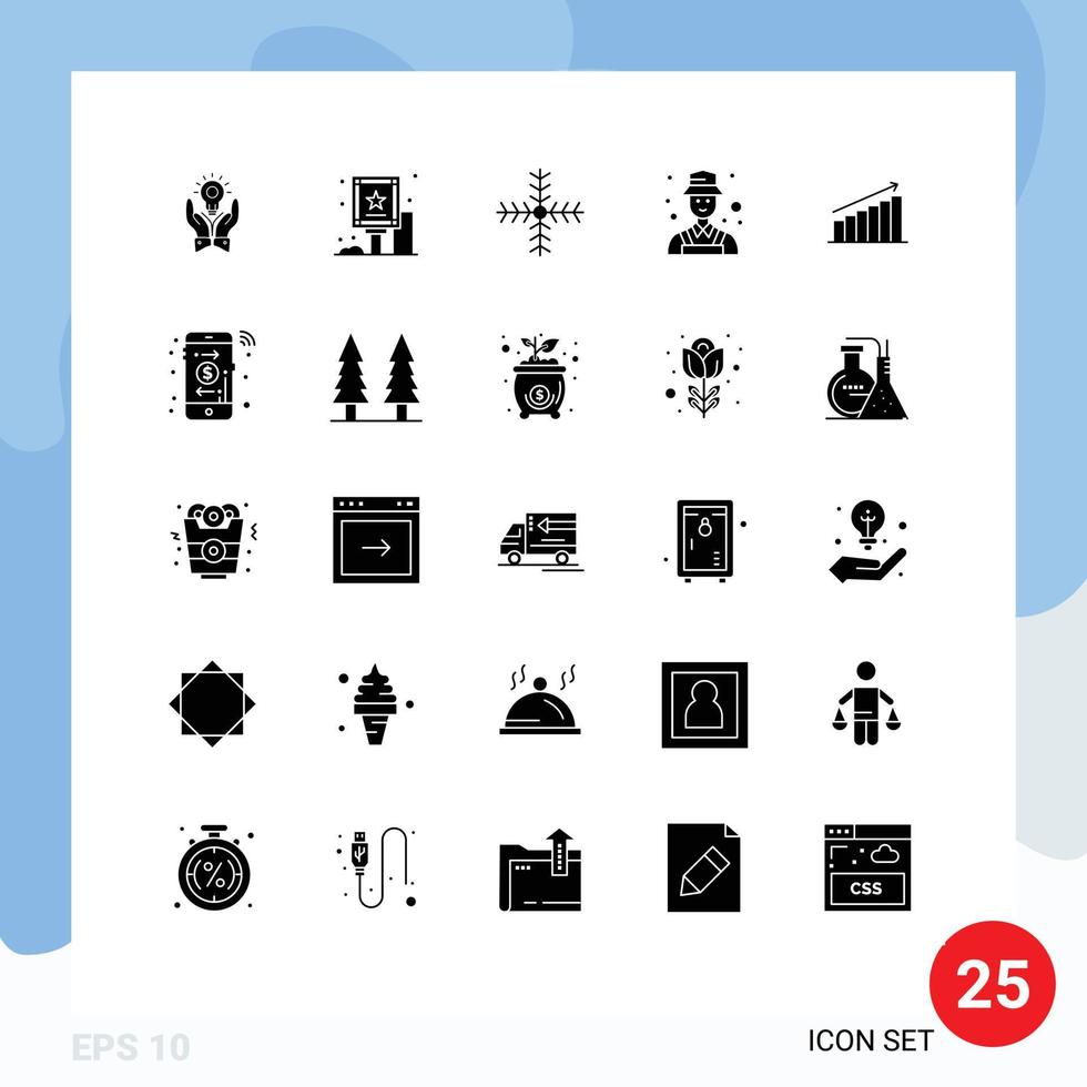 Set of 25 Commercial Solid Glyphs pack for detect detective billboard avatar snowflake Editable Vector Design Elements
