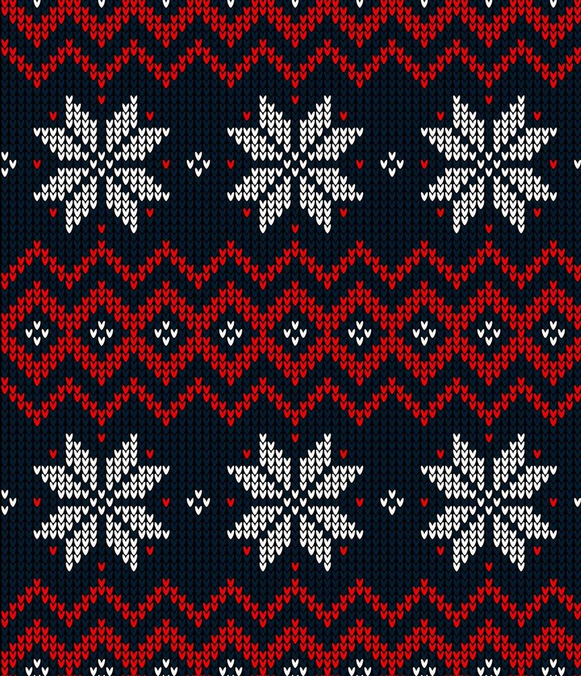 Knitted Christmas and New Year pattern. Wool Knitting Sweater Design. Wallpaper wrapping paper textile print. vector