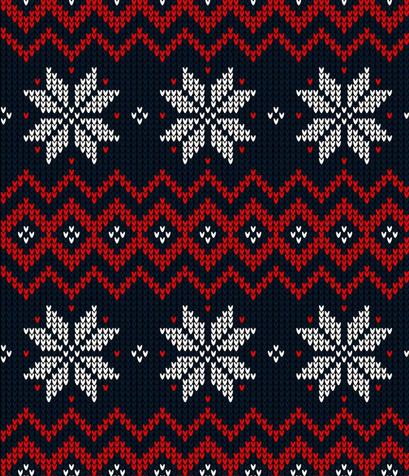 Knitted Christmas and New Year pattern. Wool Knitting Sweater Design. Wallpaper wrapping paper textile print. vector