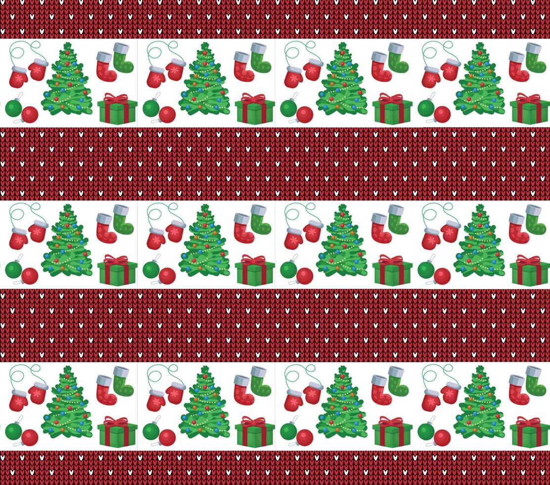 Knitted Christmas and New Year pattern. Wool Knitting Sweater Design. Wallpaper wrapping paper textile print. vector