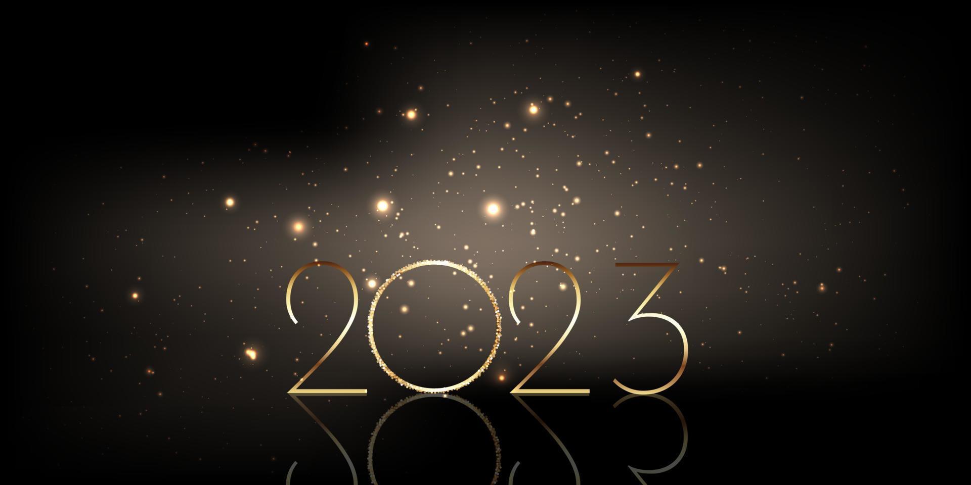 black and gold glittery Happy New Year banner design vector