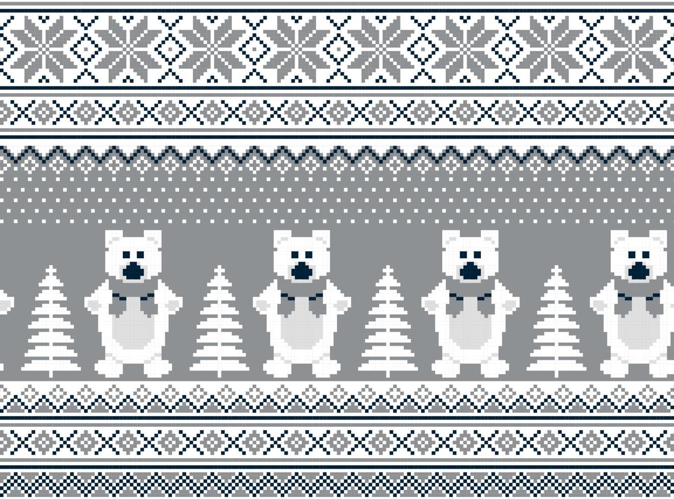 New Year's Christmas pattern pixel in bears vector illustration