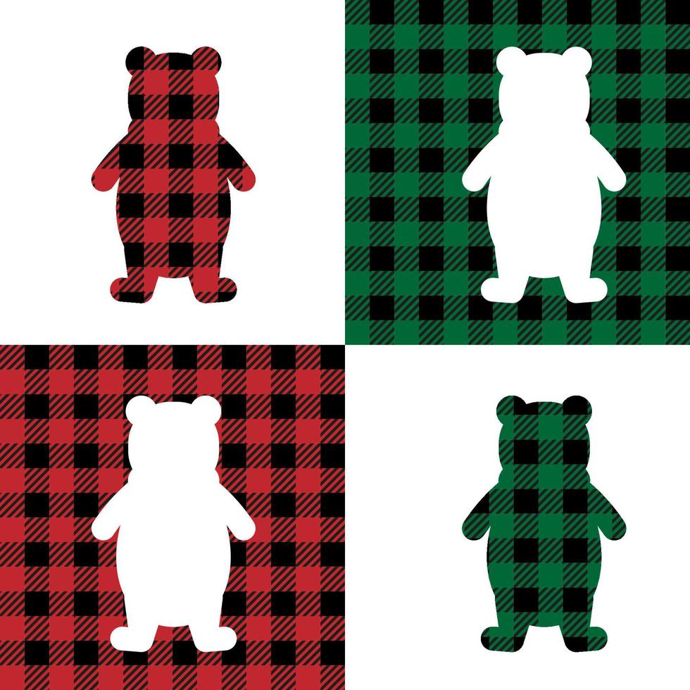 Bear pattern at Buffalo Plaid. Festive background for design and print vector
