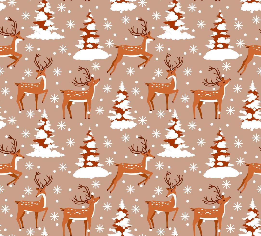 Vector festive Christmas or New Year seamless pattern in deer.