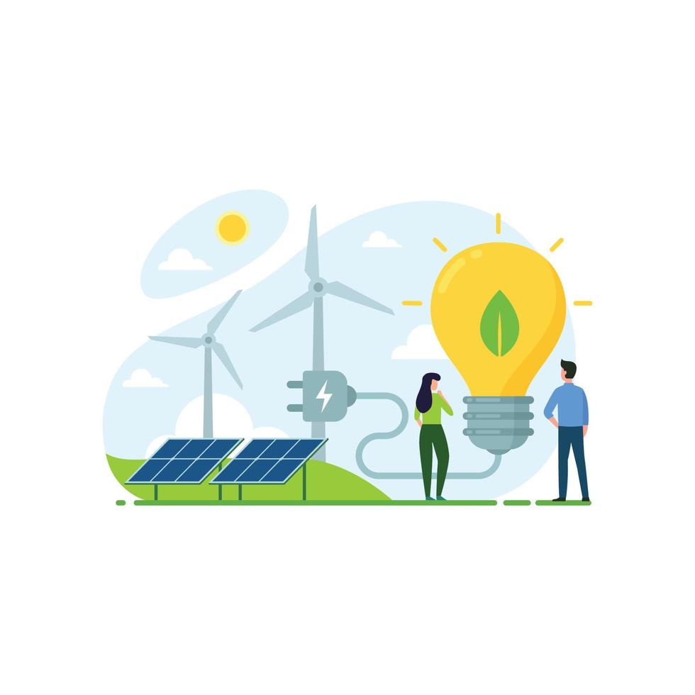 Electricity from solar panels and windmills design concept vector illustration