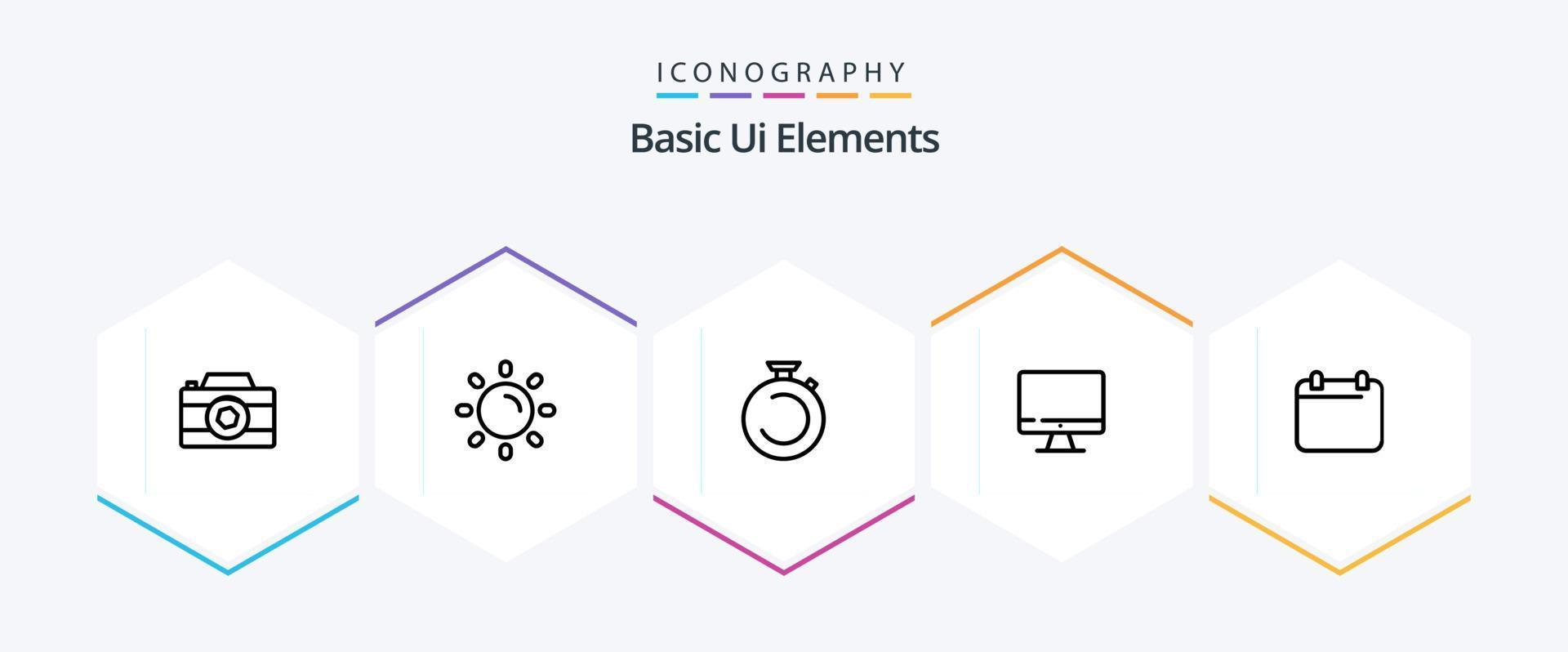 Basic Ui Elements 25 Line icon pack including calender. screen. camposs. monitor. watch vector