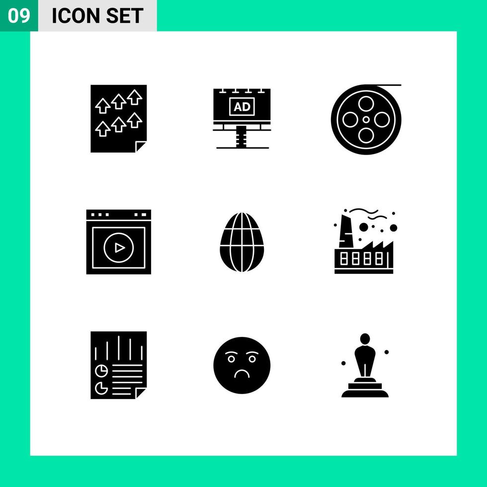 Solid Glyph Pack of 9 Universal Symbols of web ui billboard play roll Editable Vector Design Elements