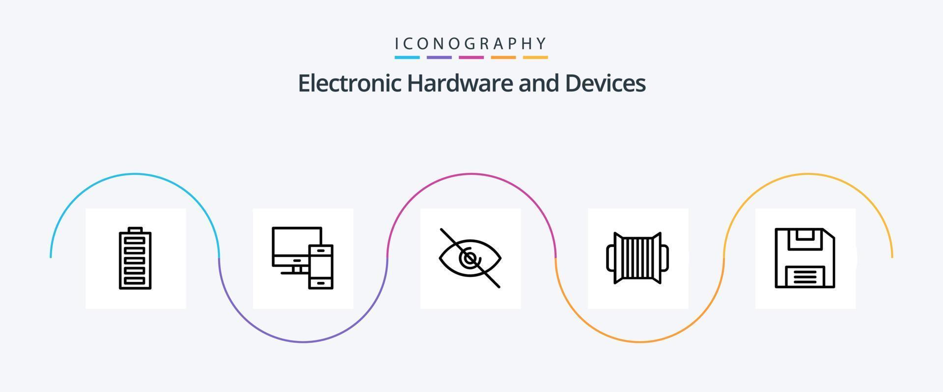 Devices Line 5 Icon Pack Including diskette. instrument. pc. audio. view vector