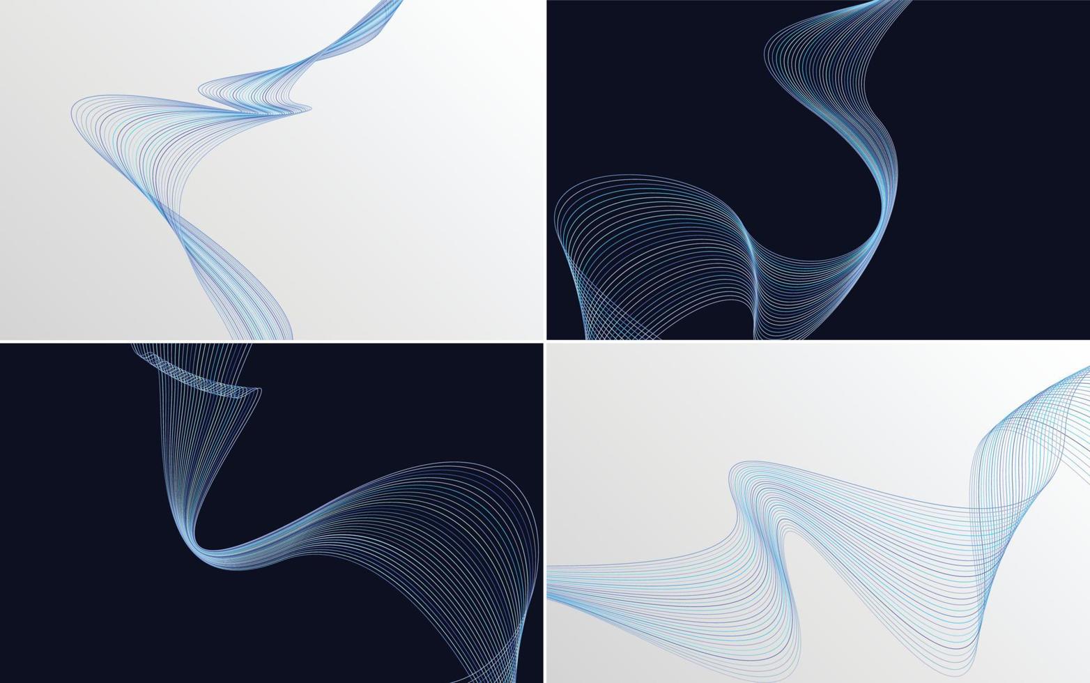 Set of 4 geometric wave pattern background Abstract waving line vector