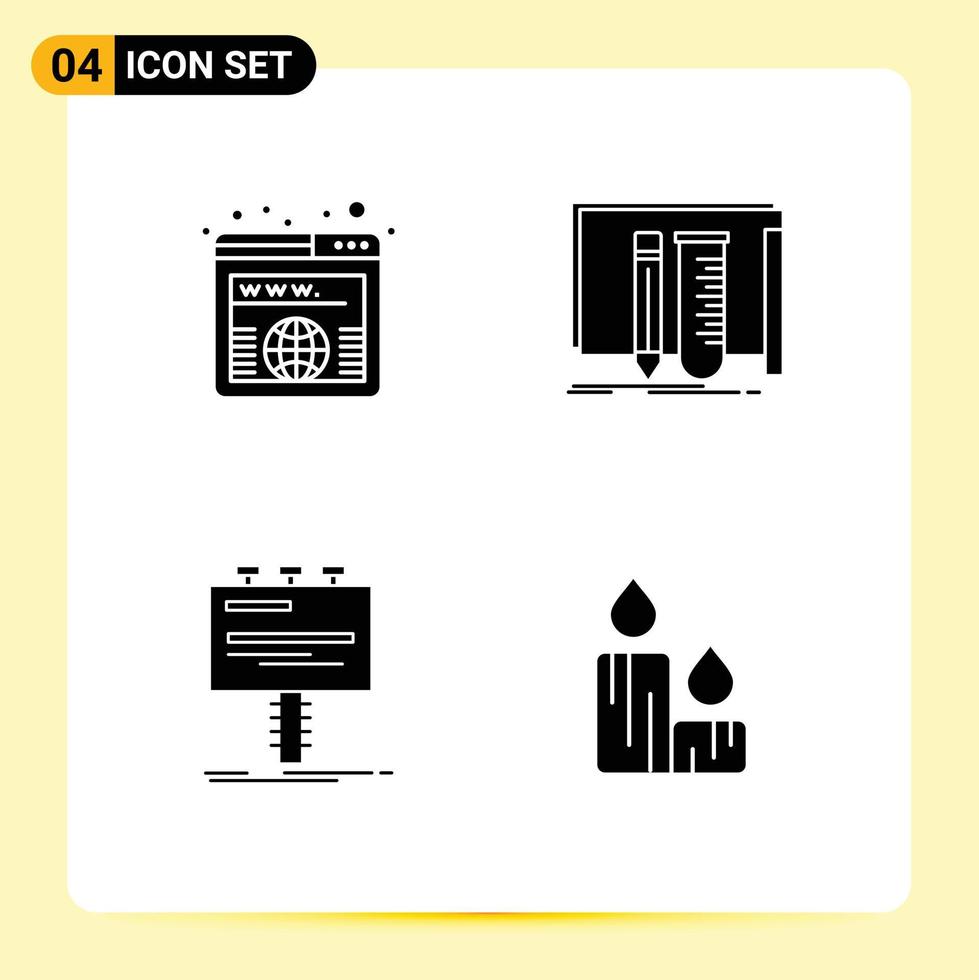 Pack of 4 Modern Solid Glyphs Signs and Symbols for Web Print Media such as address ad worldwide fab advertising Editable Vector Design Elements