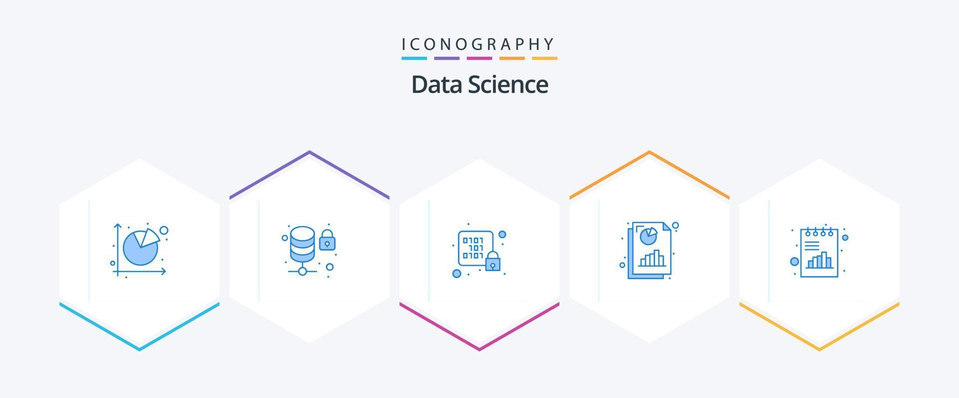 Data Science 25 Blue icon pack including graph. analytics. server. page. rack vector