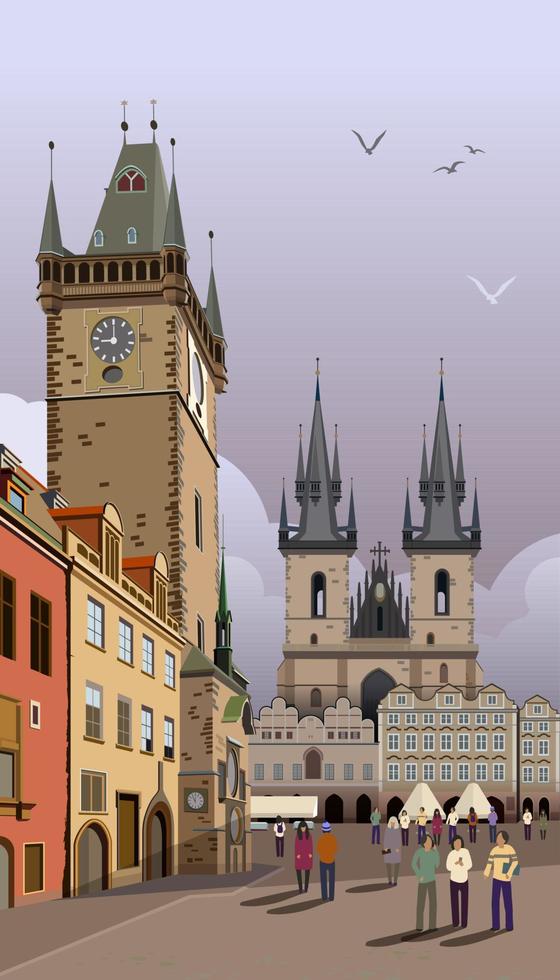 Prague. Town Hall on the Old Town Square. vector. vector