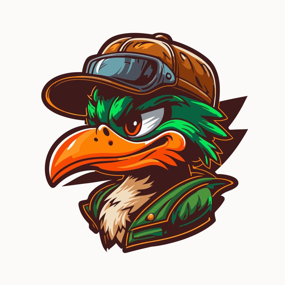 cool duck or goose character logo mascot icon for branding in cartoon vector