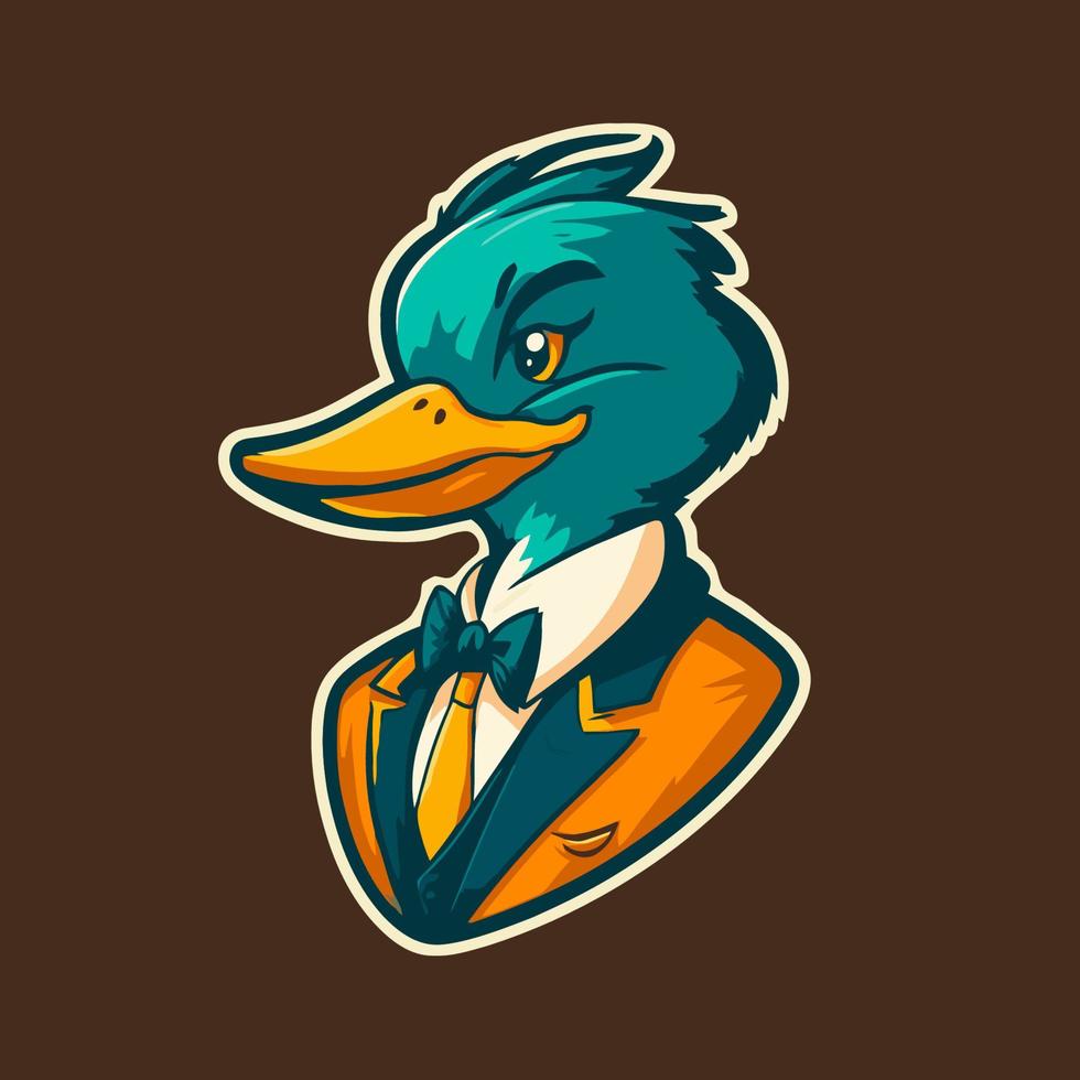 cool duck or goose character logo mascot icon for branding in cartoon vector