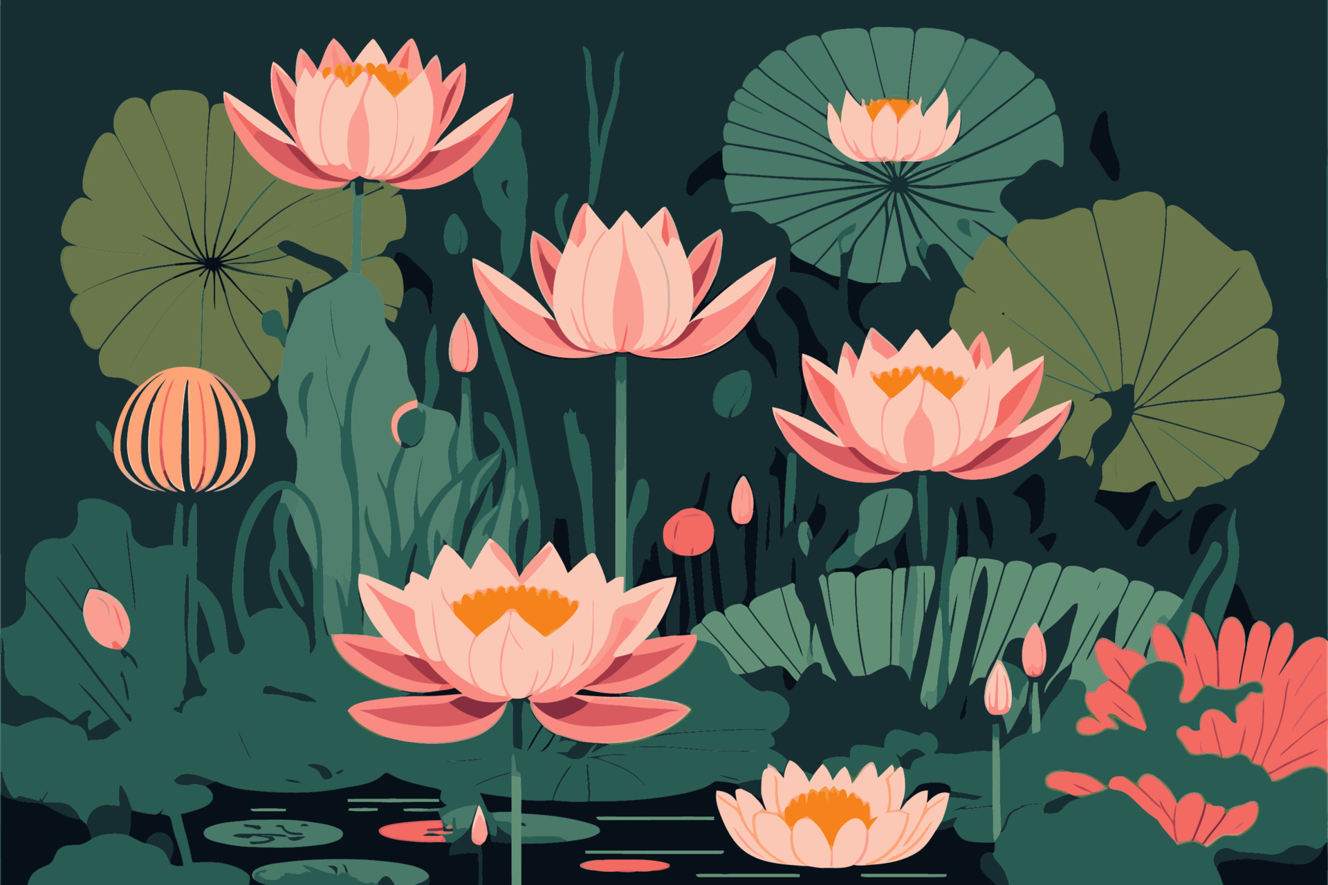 lotus lily water flower and leaf on lake or pond nature background wallpaper  16088588 Vector Art at Vecteezy